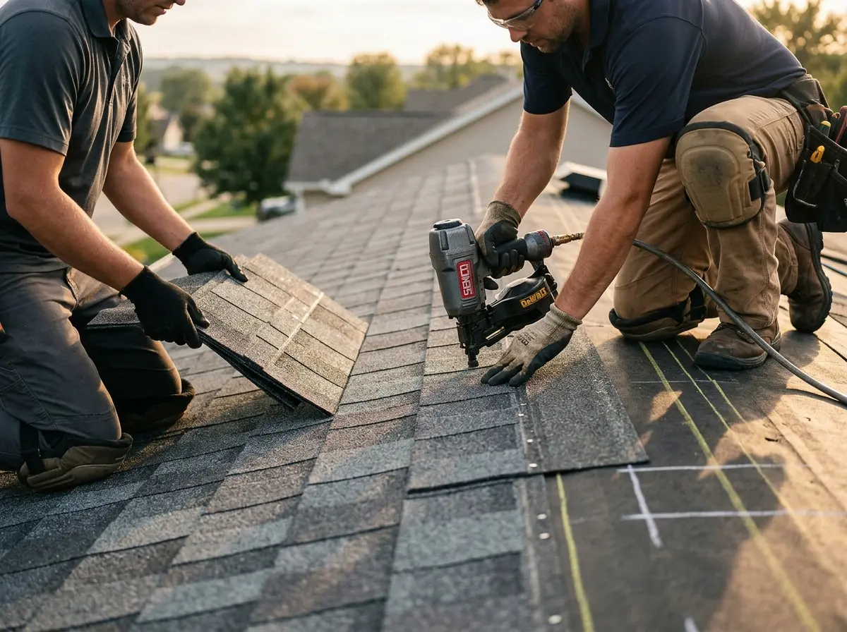 Professional roofer working on a residential roof in Grantsville